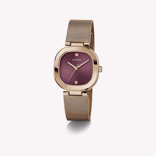 GUESS Women's Rose Gold Stainless Steel Watch, Purple Dial | GW0768L3