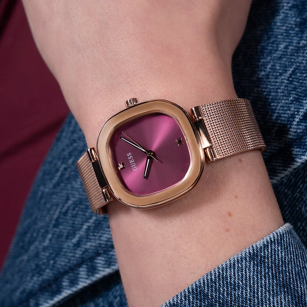 GUESS Women's Rose Gold Stainless Steel Watch, Purple Dial | GW0768L3 by i-watch