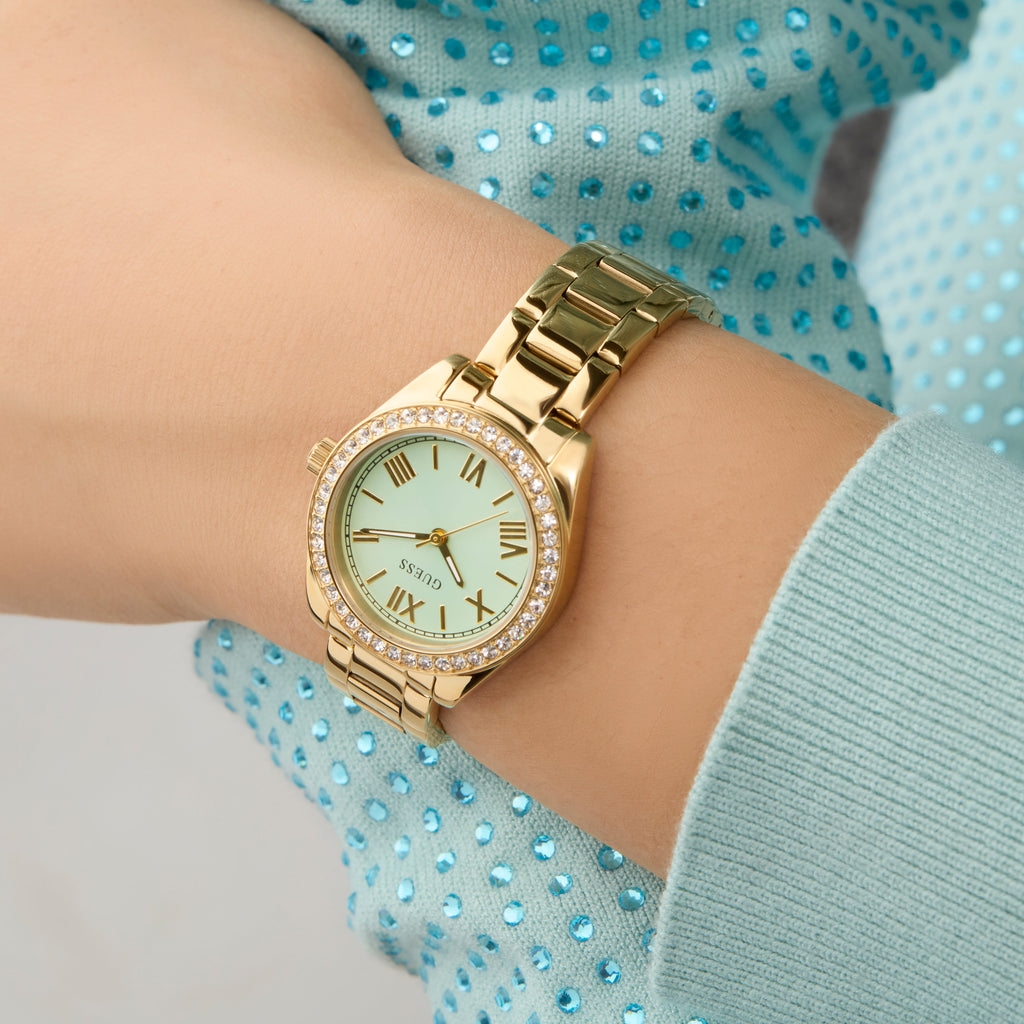 Guess Women's Gold Stainless Steel Watch, Blue Dial | Gw0841l5