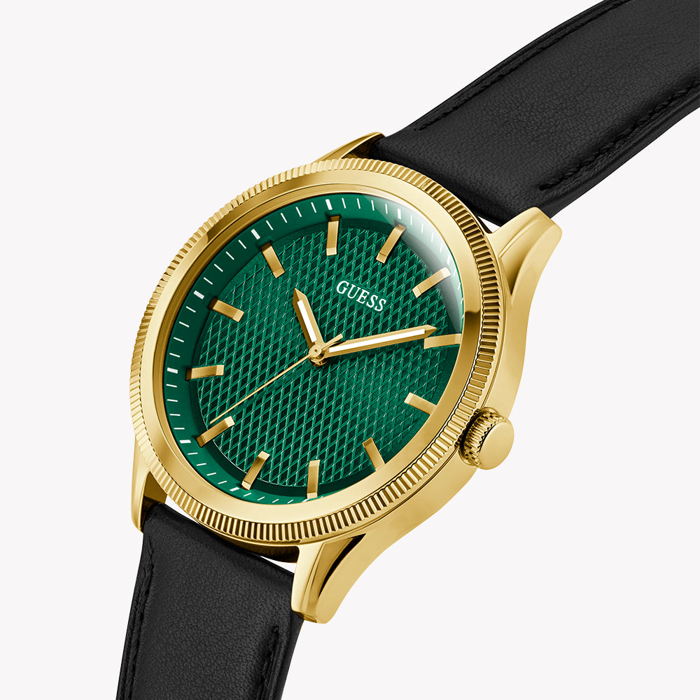 Guess Men's Gold/Green, Leather/Black | Gw0846g1