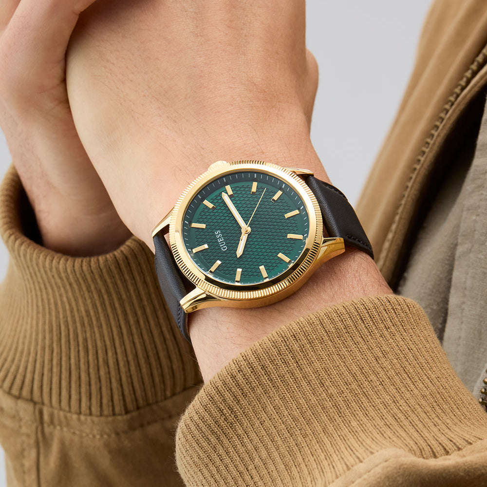 Guess Men's Gold/Green, Leather/Black | Gw0846g1