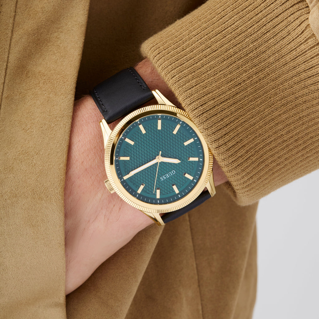 Guess Men's Gold/Green, Leather/Black | Gw0846g1