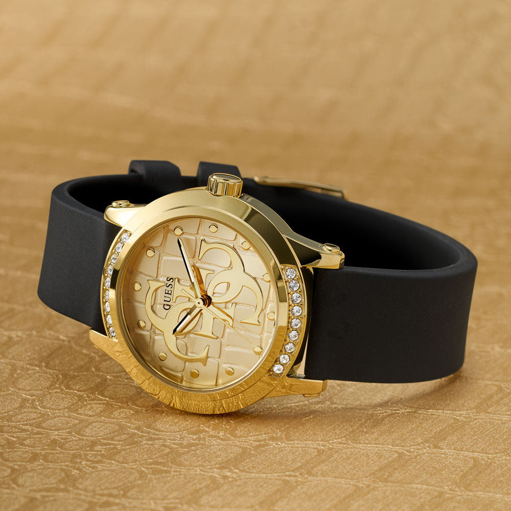 Guess Women's Gold/Black Silicone Watch | Gw0860l1