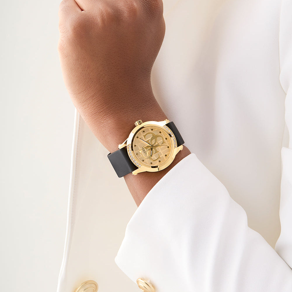Guess Women's Gold/Black Silicone Watch | Gw0860l1