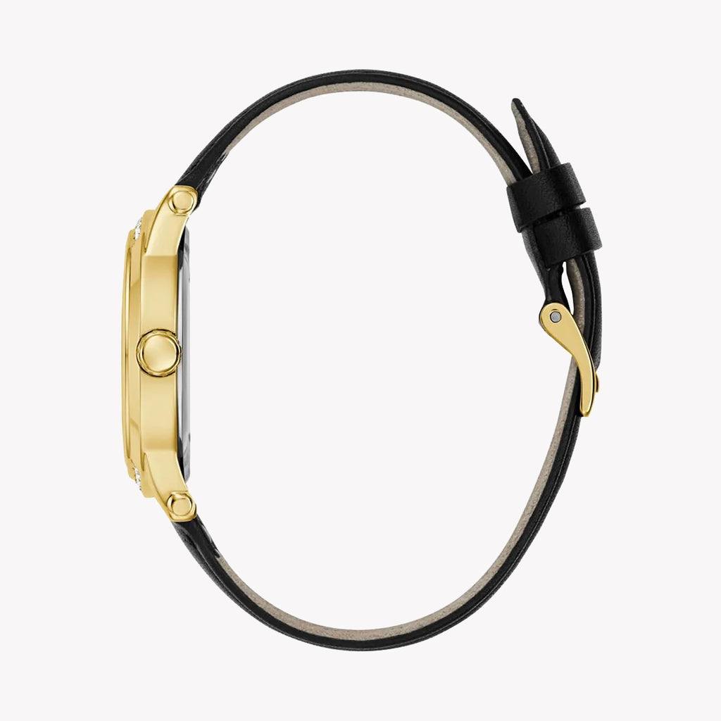 Guess Women's Gold/Black, Leather/Steel Watch | Gw0860l5