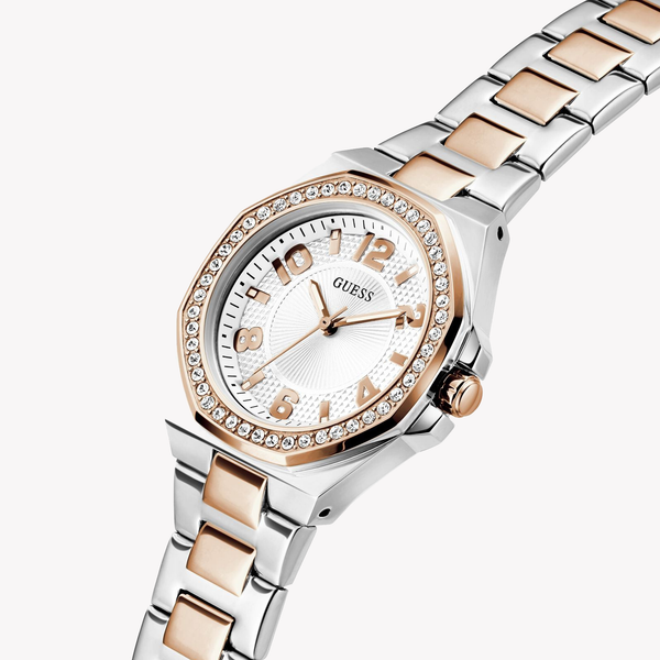Guess Women's Silver & Rose Gold Watch, White Dial | Gw0877l4 by i-watch