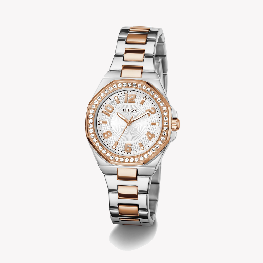 Guess Women's Silver & Rose Gold Watch, White Dial | Gw0877l4 by i-watch
