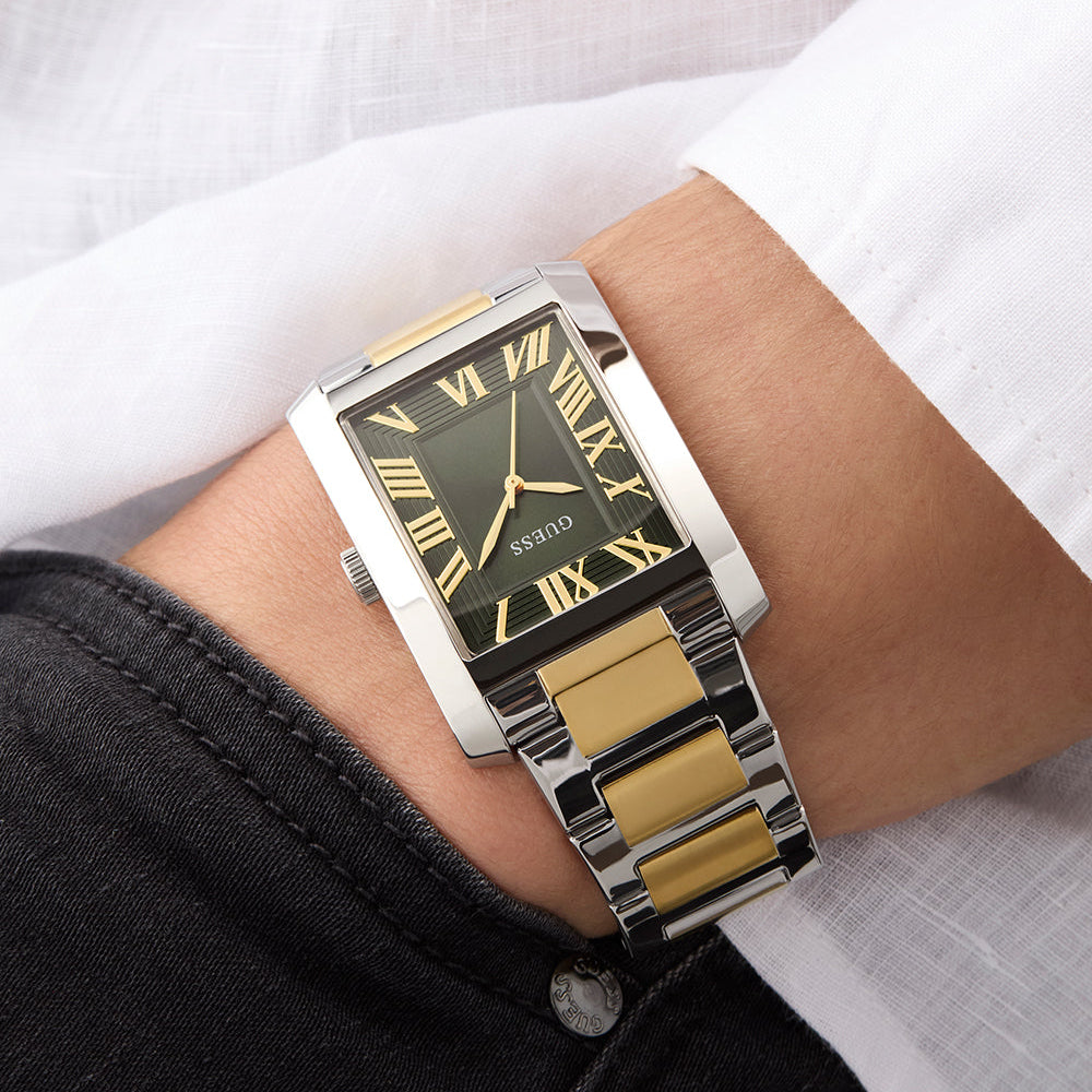 Guess Unisex Silver/Gold Watch, Green Dial | Gw0896g3