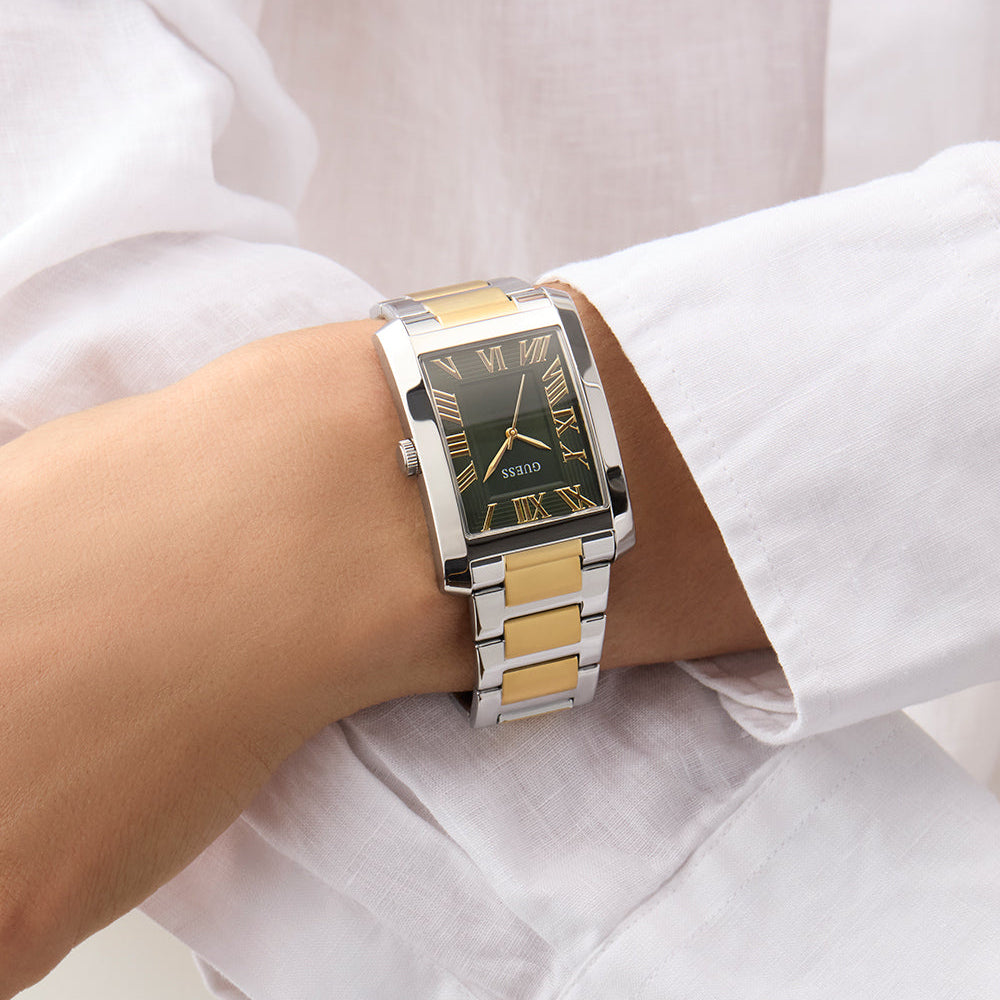 Guess Unisex Silver/Gold Watch, Green Dial | Gw0896g3