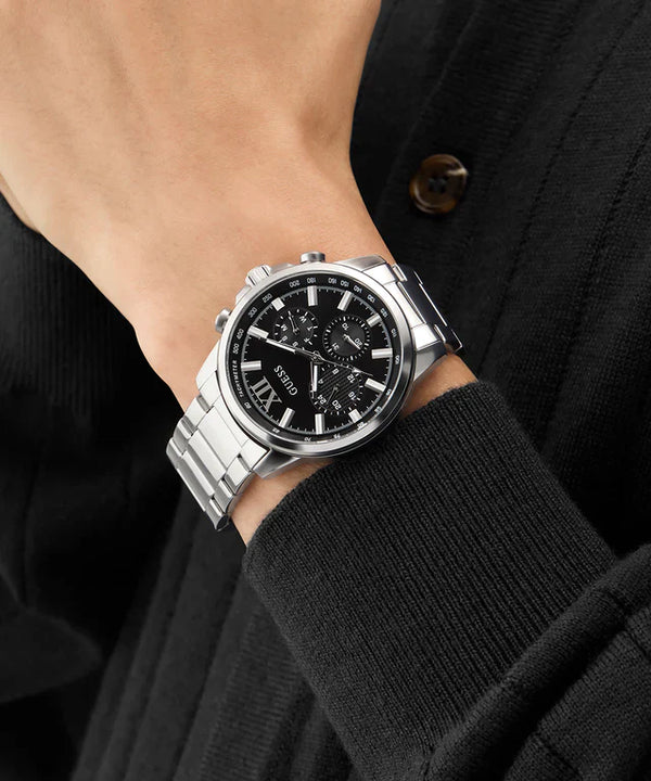 Guess Men's Silver Stainless Steel Watch, Black Dial | Gw0900g1 by i-watch