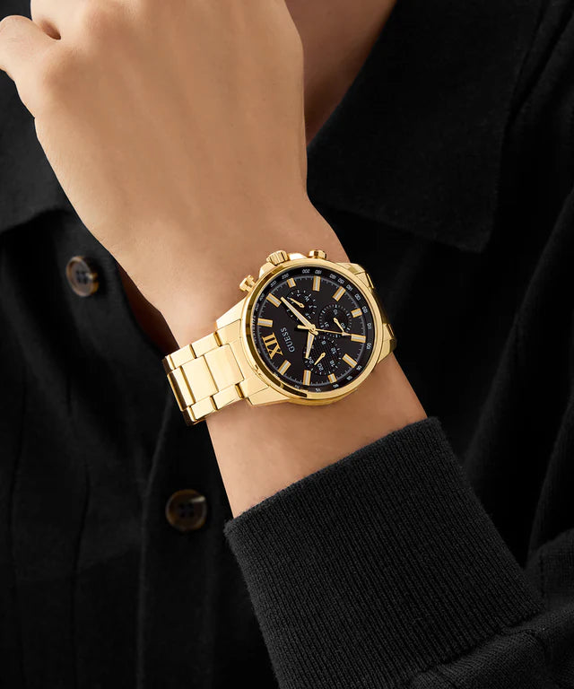 Guess Men's Gold Watch, Black Dial | Gw0900g3