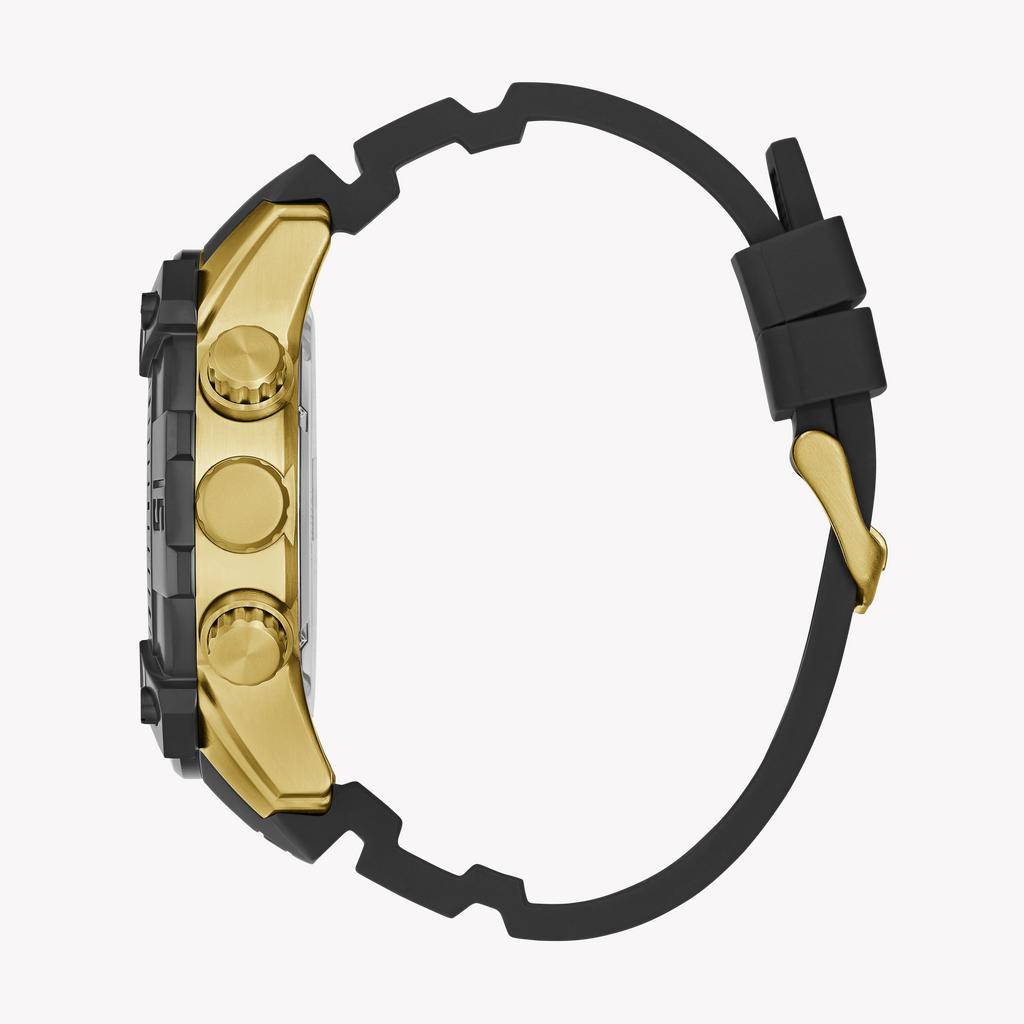 Guess Men's Gold/Black, Stainless Steel/Silicone | Gw0911g3