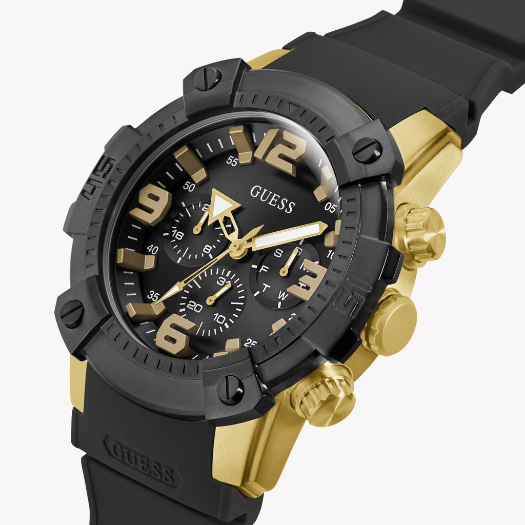 Guess Men's Gold/Black, Stainless Steel/Silicone | Gw0911g3