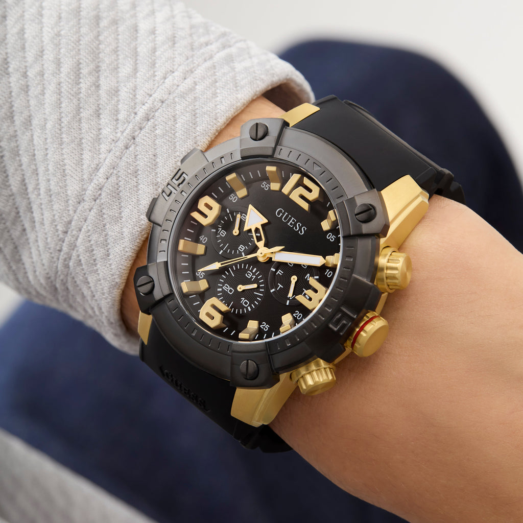 Guess Men's Gold/Black, Stainless Steel/Silicone | Gw0911g3