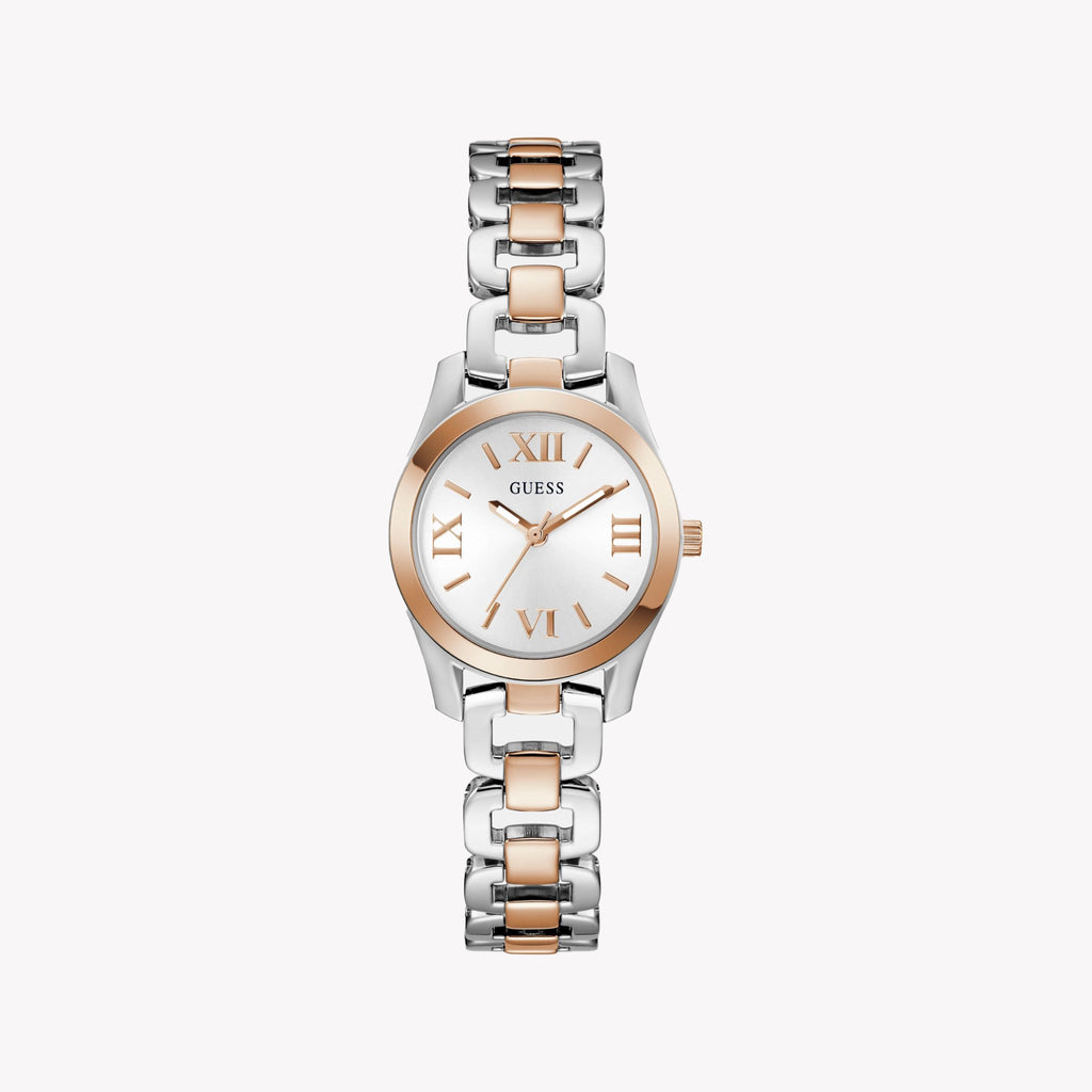 GUESS Women's Quartz Watch, Recycled Steel/Silver & Rose Gold | GW0927L5