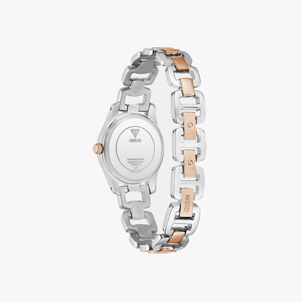 GUESS Women's Quartz Watch, Recycled Steel/Silver & Rose Gold | GW0927L5
