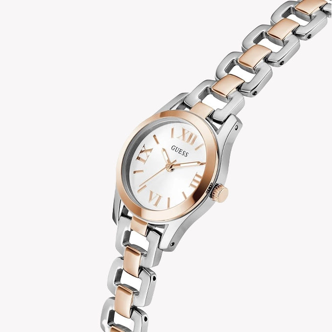 GUESS Women's Quartz Watch, Recycled Steel/Silver & Rose Gold | GW0927L5