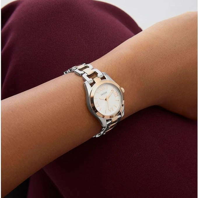 GUESS Women's Quartz Watch, Recycled Steel/Silver & Rose Gold | GW0927L5