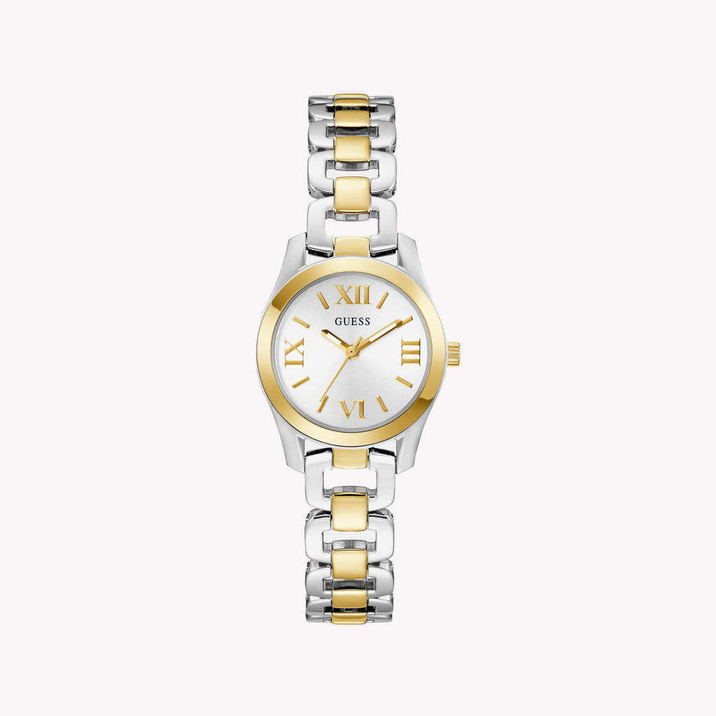 GUESS Women's Recycled Steel Watch, Silver & Gold | GW0927L6