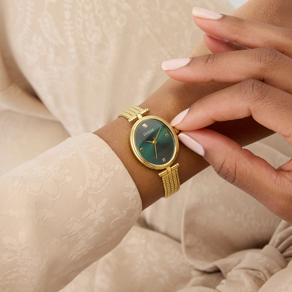 GUESS Women's Gold & Green Stainless Steel Watch | GW0935L2