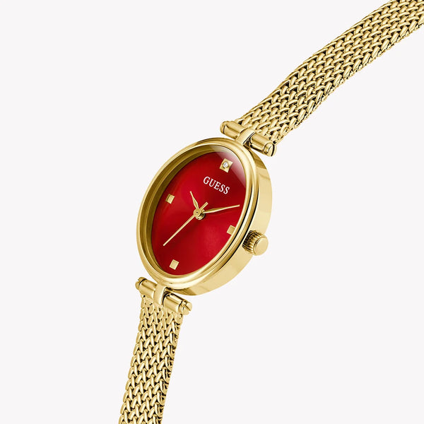 GUESS Women's Gold Stainless Steel Red Dial Watch | GW0935L4 by i-watch