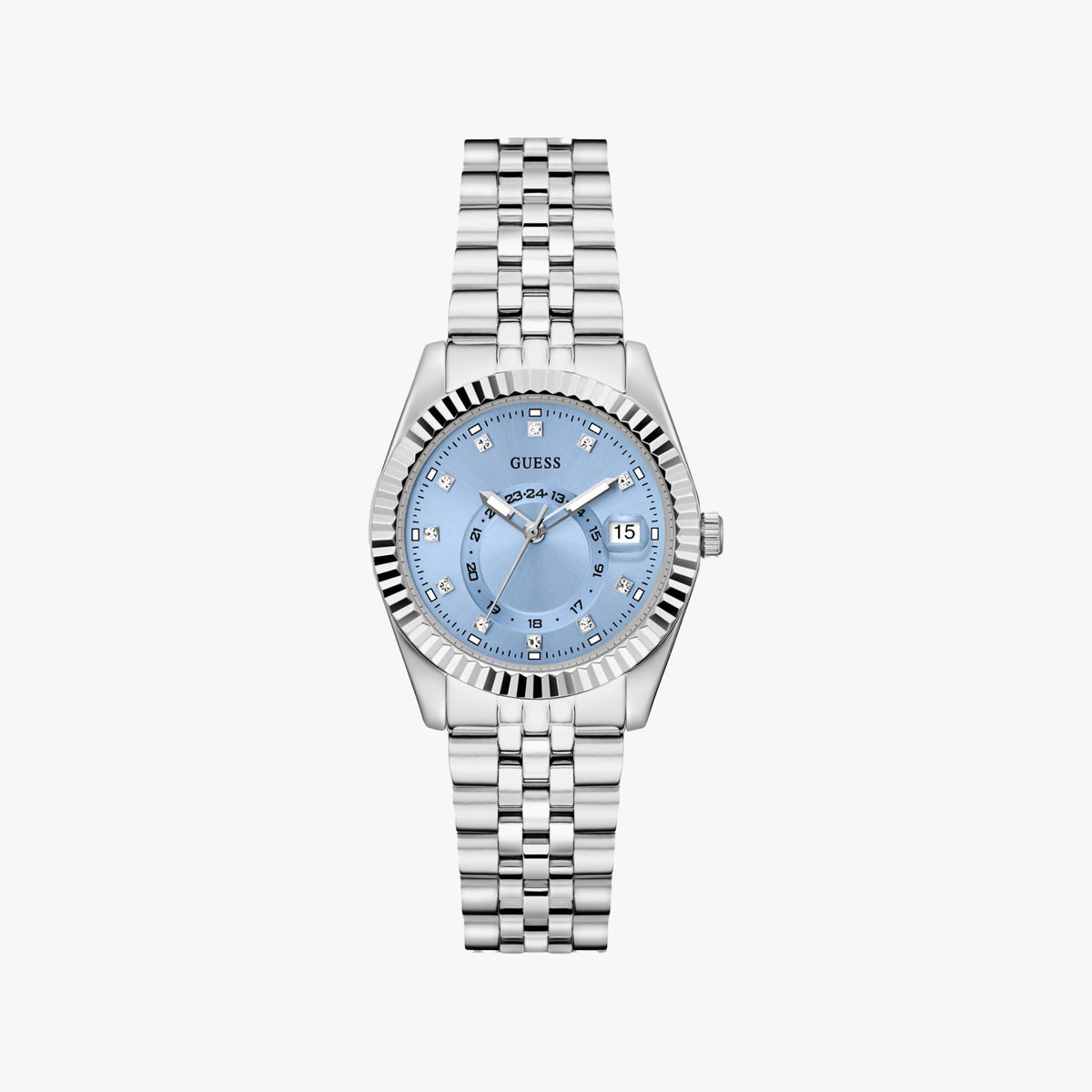 GUESS Women's Silver/Blue Recycled Steel Watch | GW0936L1