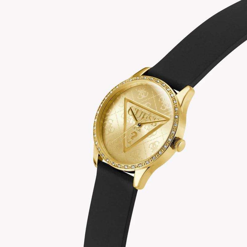 GUESS Women's Gold/Black Leather Watch, Gold Dial | GW0942L2 by i-watch