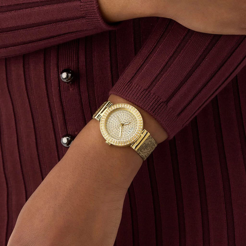GUESS Women's Gold Luxe Watch, Stainless Steel/Leather | GW0943L2