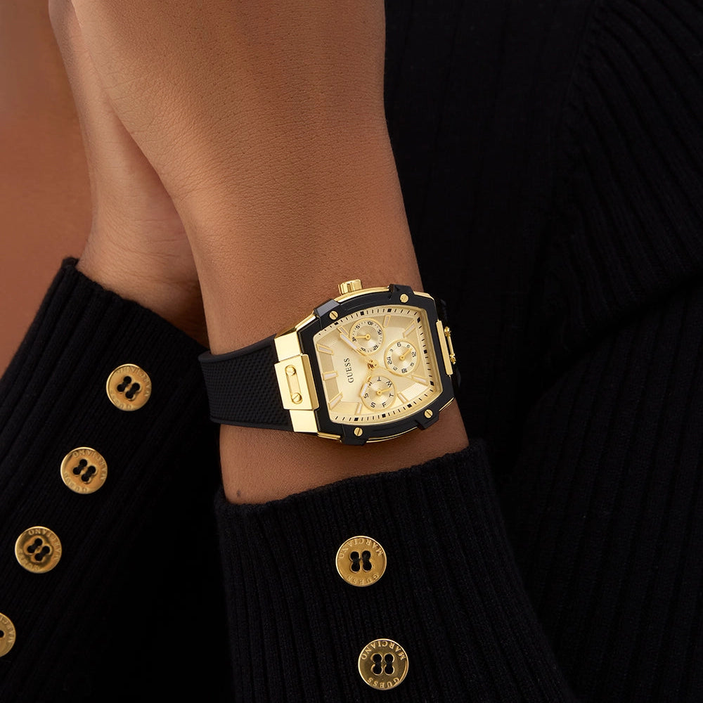 GUESS Women's Gold/Black Silicone Watch | GW0945L2