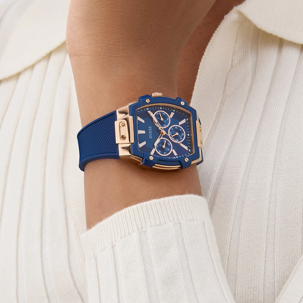 GUESS Women's Gold & Blue Silicone Watch | GW0945L4