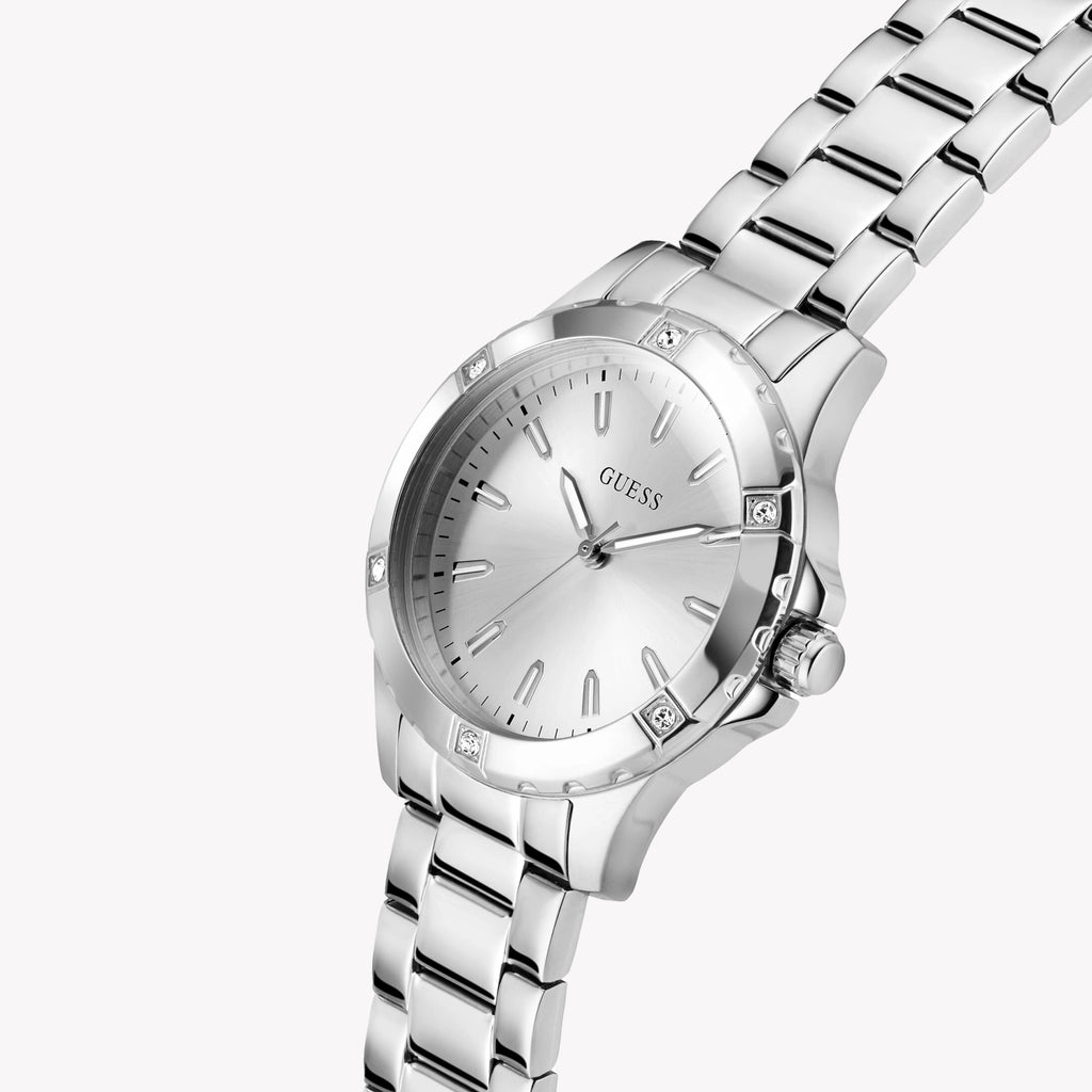 GUESS Women's Silver Quartz Watch, Recycled Steel | GW0948L6