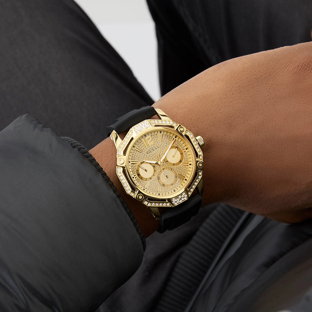 GUESS Men's Gold/Black Silicone Watch | GW0954G2