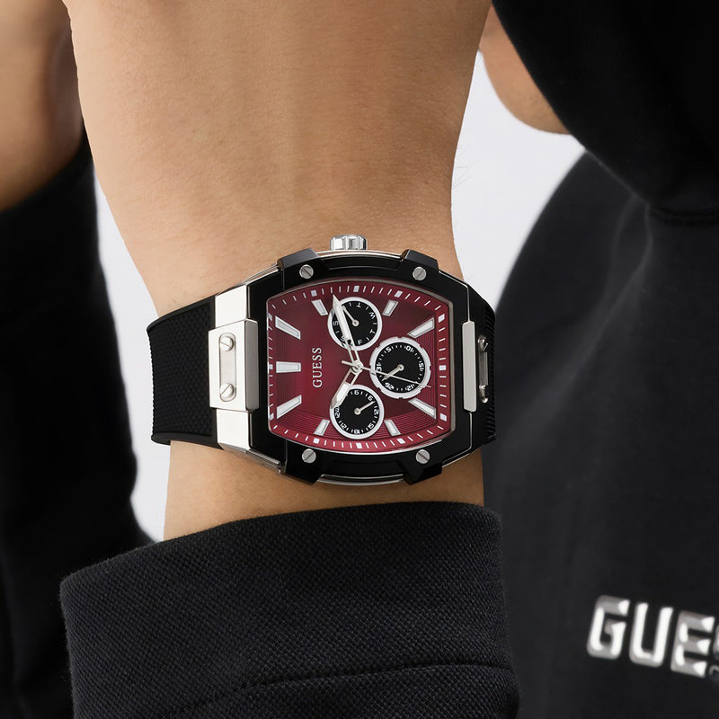 GUESS Men's Black and Silver Tone Phoenix Watch GW0956G1