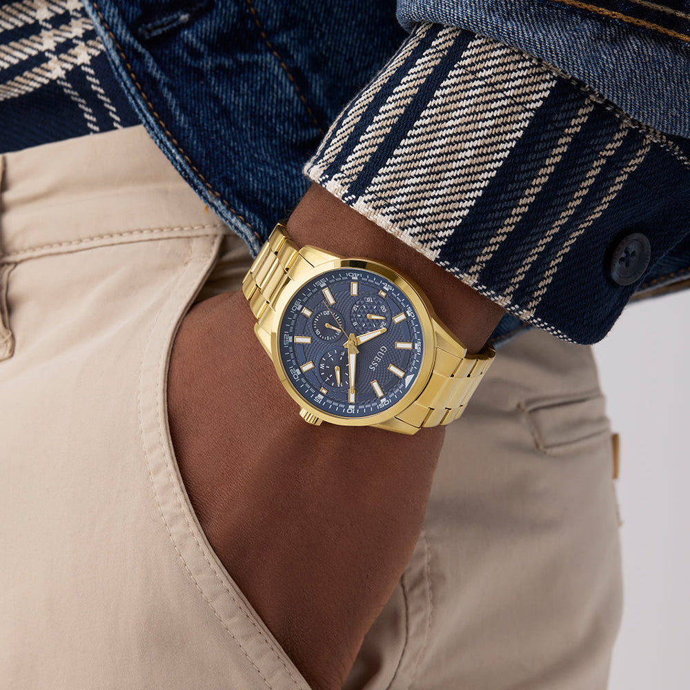 GUESS Men's Gold & Blue Stainless Steel Watch | GW0963G2