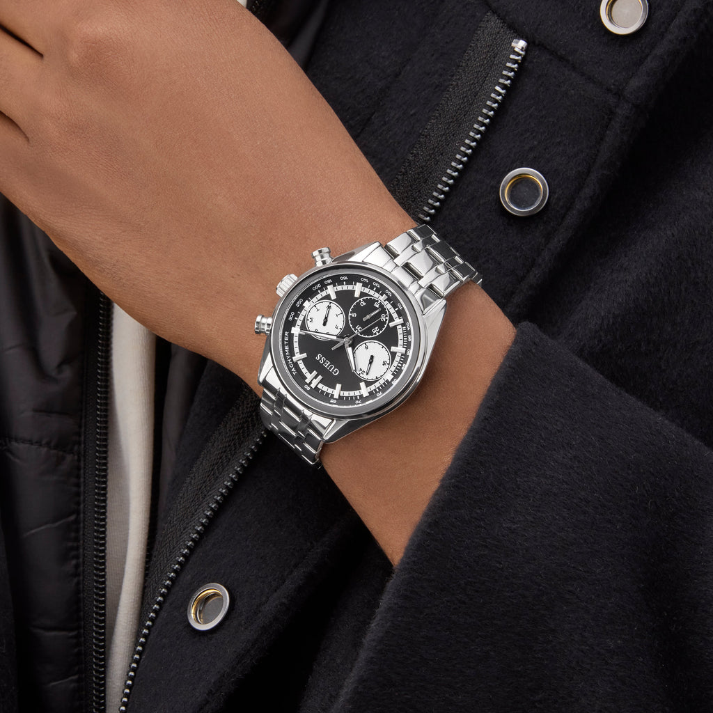 GUESS Men's Watch GW0971G1 | Stainless Steel, Black & Silver