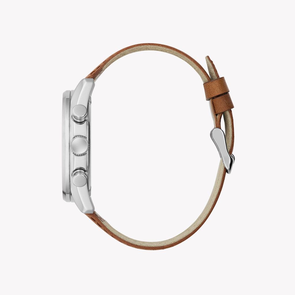 GUESS Men's Recycled Steel, Blue Dial/Brown Leather | GW0972G1