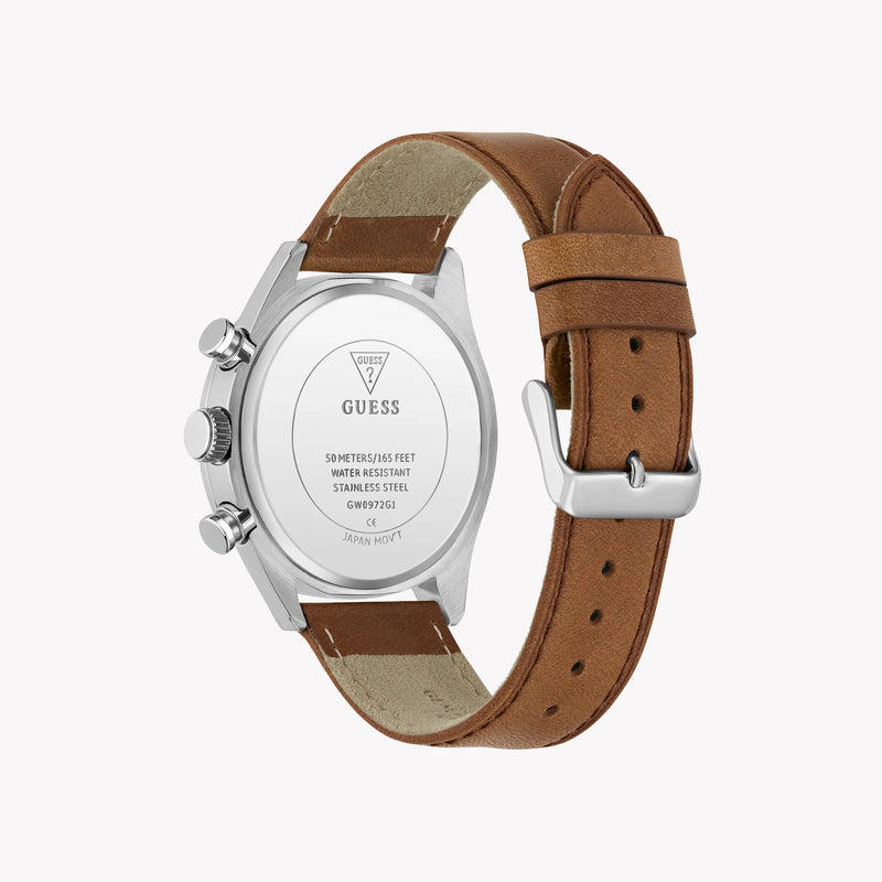 GUESS Men's Recycled Steel, Blue Dial/Brown Leather | GW0972G1 by i-watch