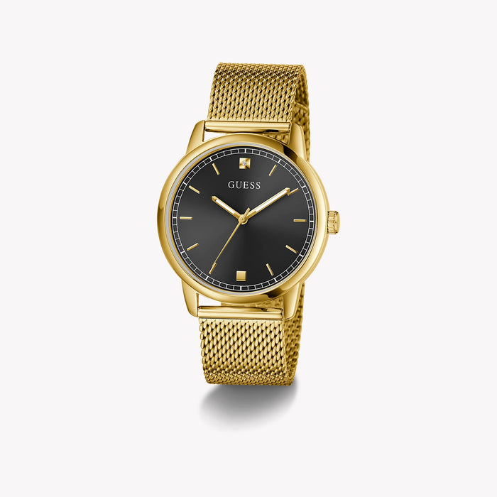 GUESS Men's Gold Watch, Recycled Steel/Black Dial | GW0974G2