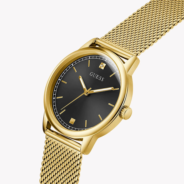 GUESS Men's Gold Watch, Recycled Steel/Black Dial | GW0974G2