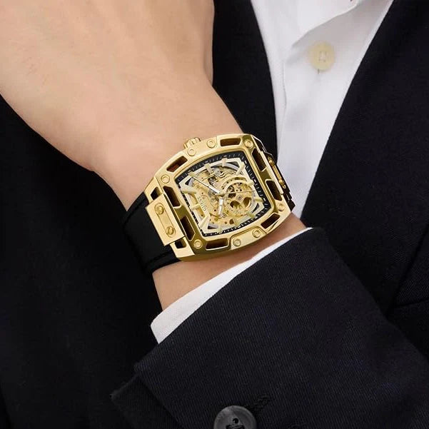 GUESS Men's Gold/Black Stainless Steel Automatic Watch | GW0980G2 by i-watch