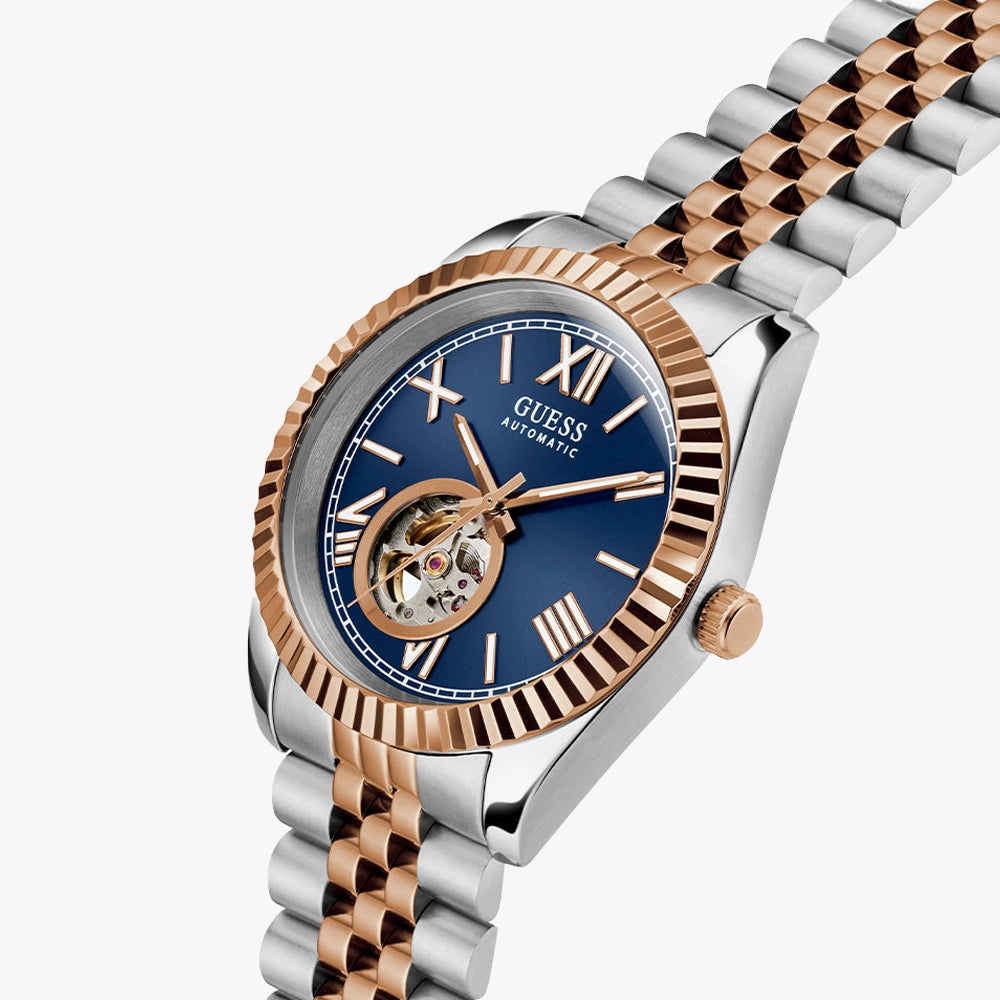 GUESS Men's Recycled Steel Silver/Rose Gold Watch | GW0984G5