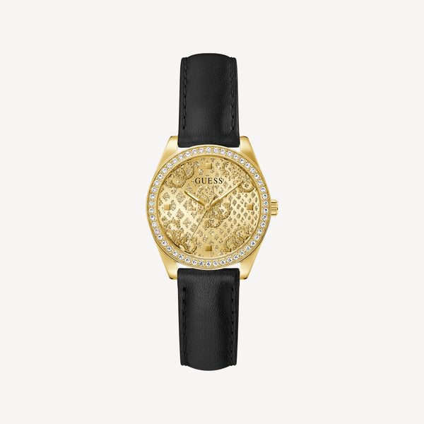 GUESS Ladies Black and Gold Tone Analog Watch
