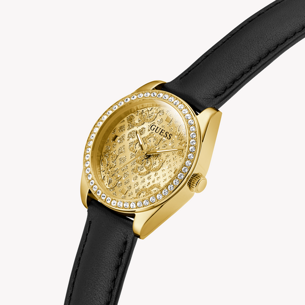 GUESS Ladies Black and Gold Tone Analog Watch