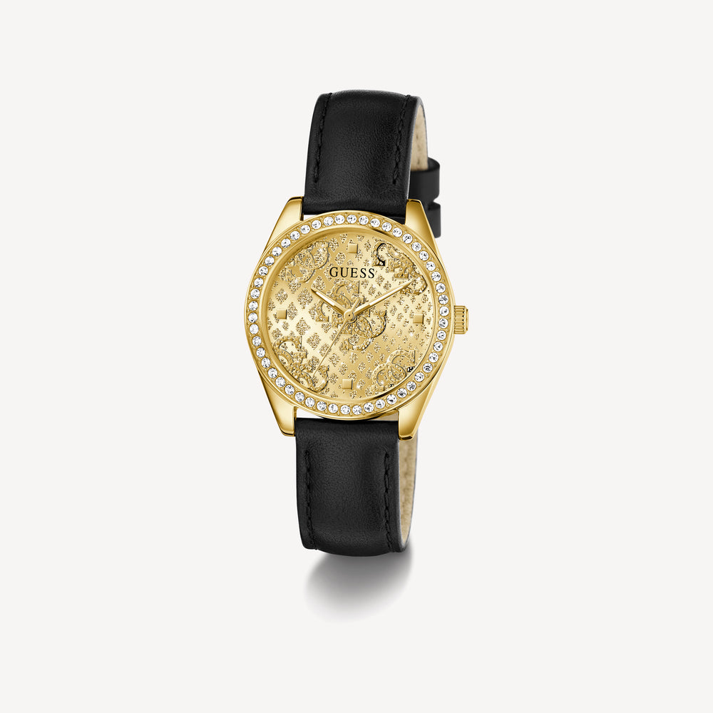 GUESS Ladies Black and Gold Tone Analog Watch