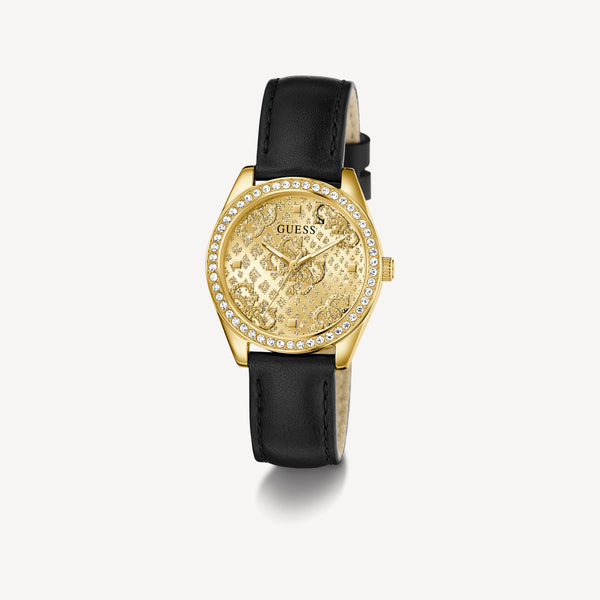 GUESS Ladies Black and Gold Tone Analog Watch