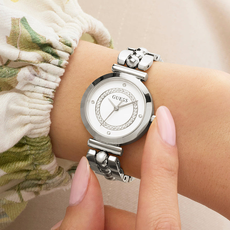 GUESS Ladies Silver Tone Analog Watch