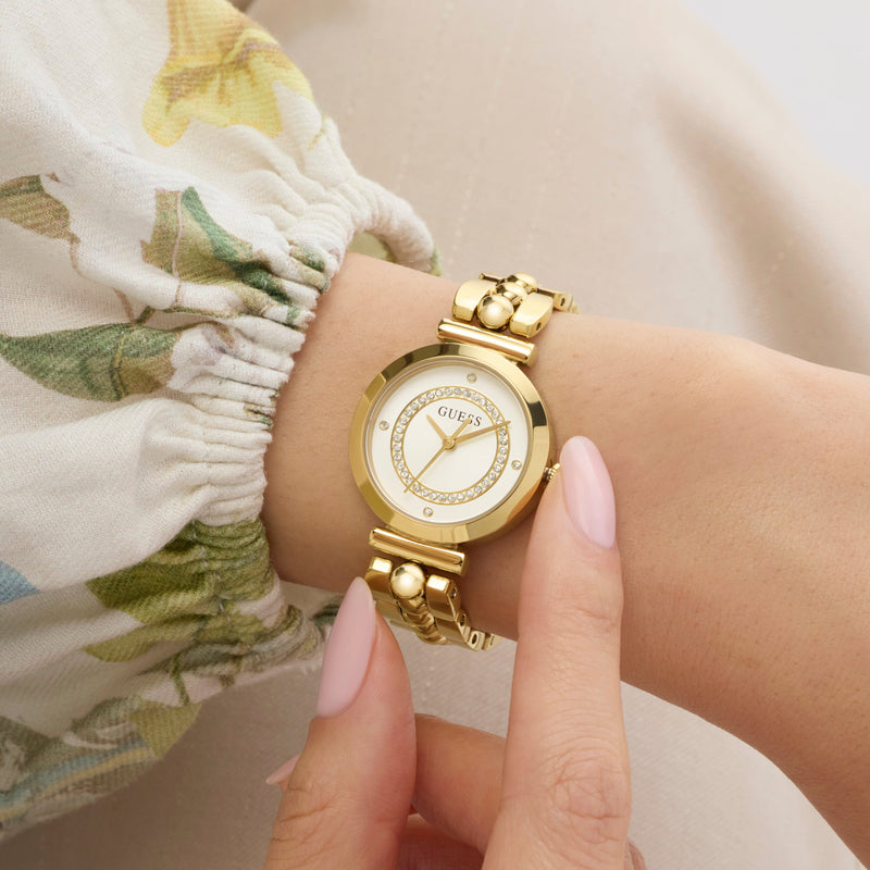 GUESS Leena Gold-Tone Beaded Analog Watch