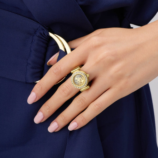 GUESS Ladies Small Anna Gold Tone Analog Watch Ring