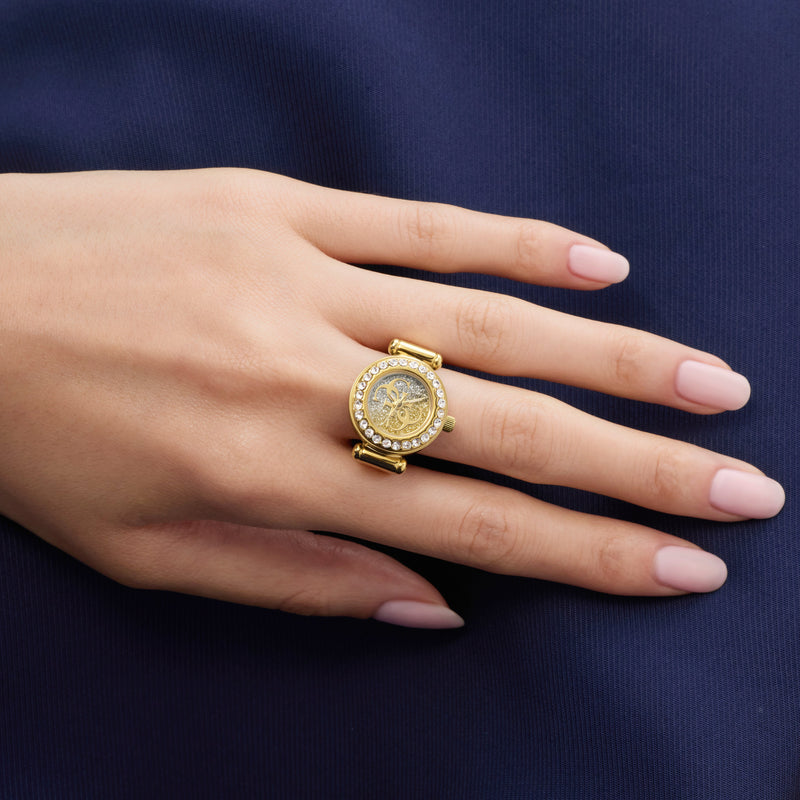 GUESS Ladies Small Anna Gold Tone Analog Watch Ring