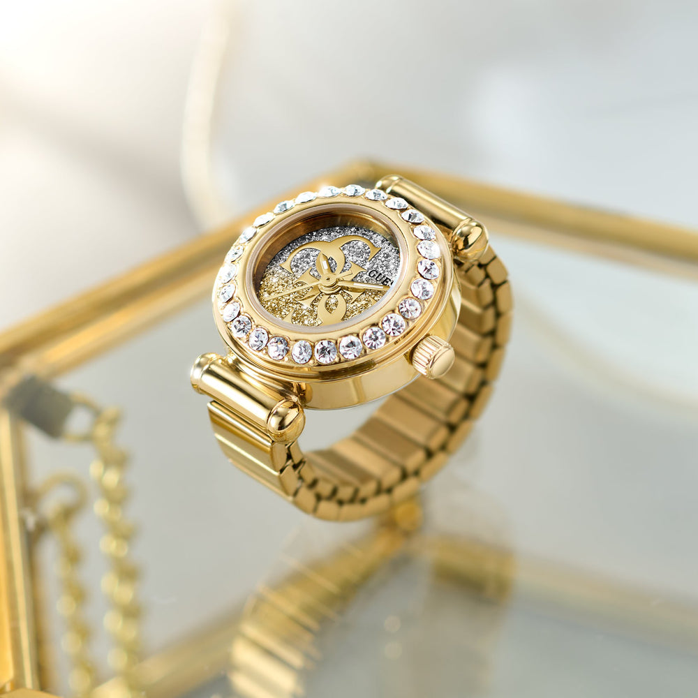 GUESS Ladies Small Anna Gold Tone Analog Watch Ring